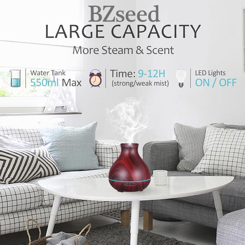 BZseed Aromatherapy Essential Oil Diffuser 550ml 12 Hours Wood Grain Aroma Diffuser with Timer Cool Mist Humidifier for Large Room, Home, Baby Bedroom, Waterless Auto Shut-off,7 Colors Lights Changing - Image 4